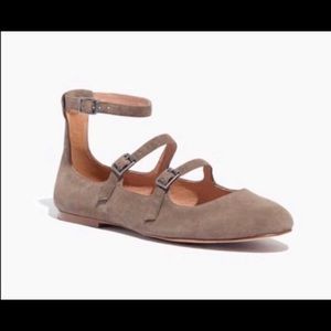 Madewell brown suede three strap Julie flats